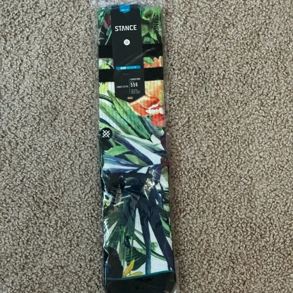 Stance Men's Vibrant Leaf Print Socks - Green and Orange - Picture 1 of 2
